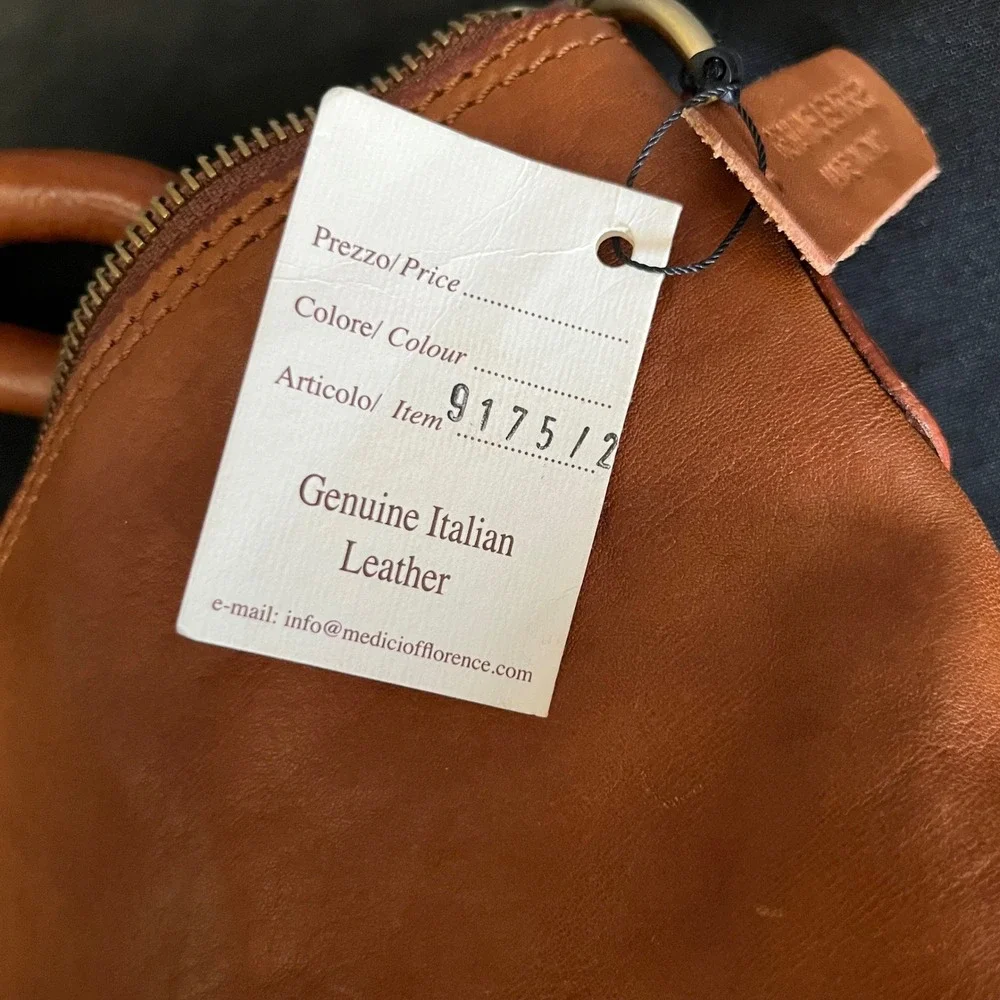 I Medici Firenze Genuine Leather Hobo Shoulder Bag‎ Tan Brown Double Zip Top
